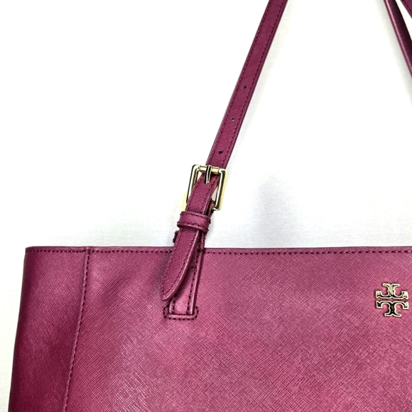 Tory Burch Emerson Tote Handbag. Burgundy, Saffiano Leather, Large. - Picture 4 of 16